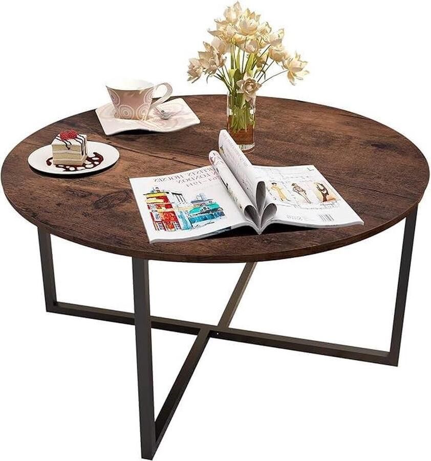 Ronde Salontafel Industriëel design Geschikt voor elke woonkamer 1 stuk Hout en metaal