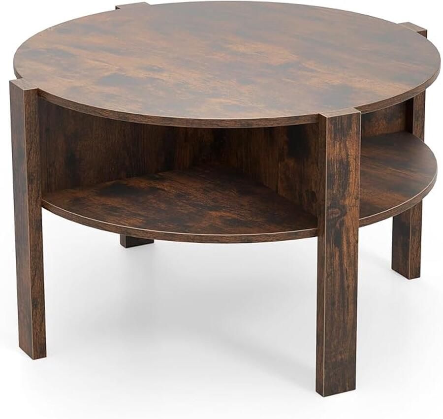 Ronde salontafel met 2 verdiepingen en opbergruimte – 74 5x74 5x45 5 cm Modern voor woonkamer kantoor of ontvangstruimte