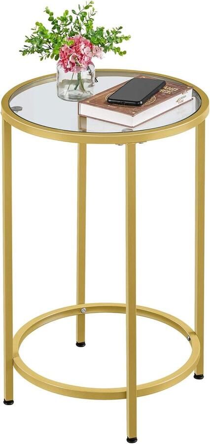 Ronde Salontafel met Metalen Frame en Glazen Blad Klein Nachtkastje voor Woonkamer en Balkon