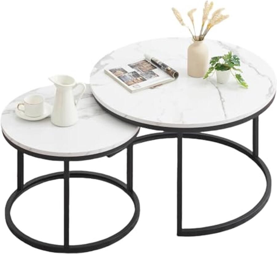 Ronde Salontafel Set van 2 met Marmerlook – Moderne Woonkamertafels voor een Stijlvolle Woonkamer