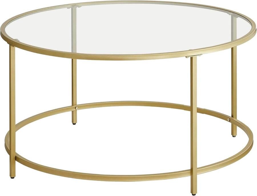 Ronde Salontafel van Glas met Gouden Frame Elegante Koffietafel voor Huiskamer en Balkon