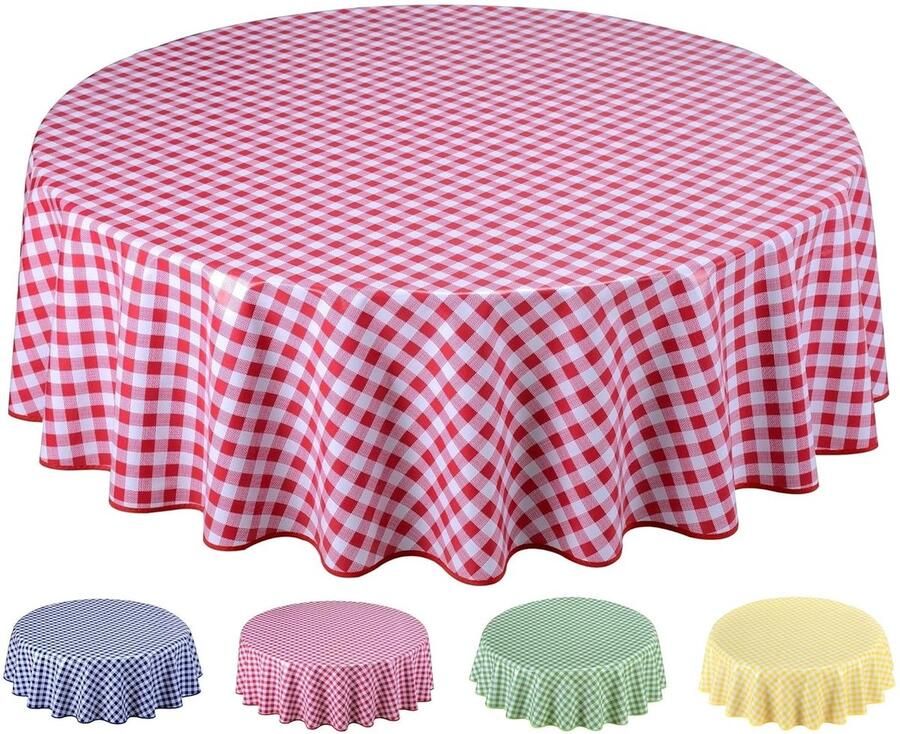 Afwasbaar tafelkleed rond 160 cm geruit rood