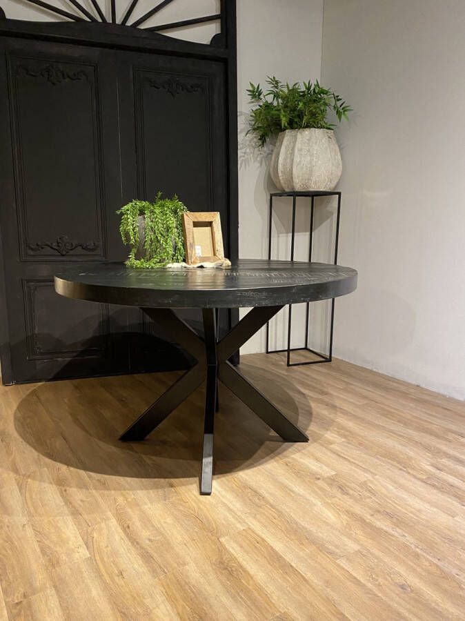 Sfeerwonen Enzo Eettafel Rond 150 cm mangohout ZWART - Foto 2