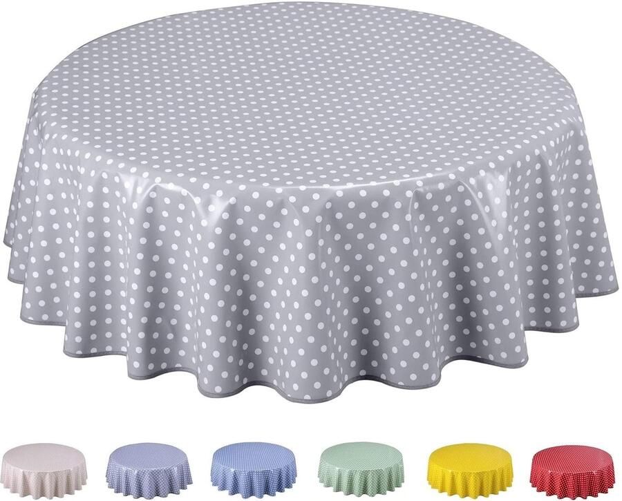 Afwasbaar tafelkleed rond lichtgrijs met stippen 140 cm