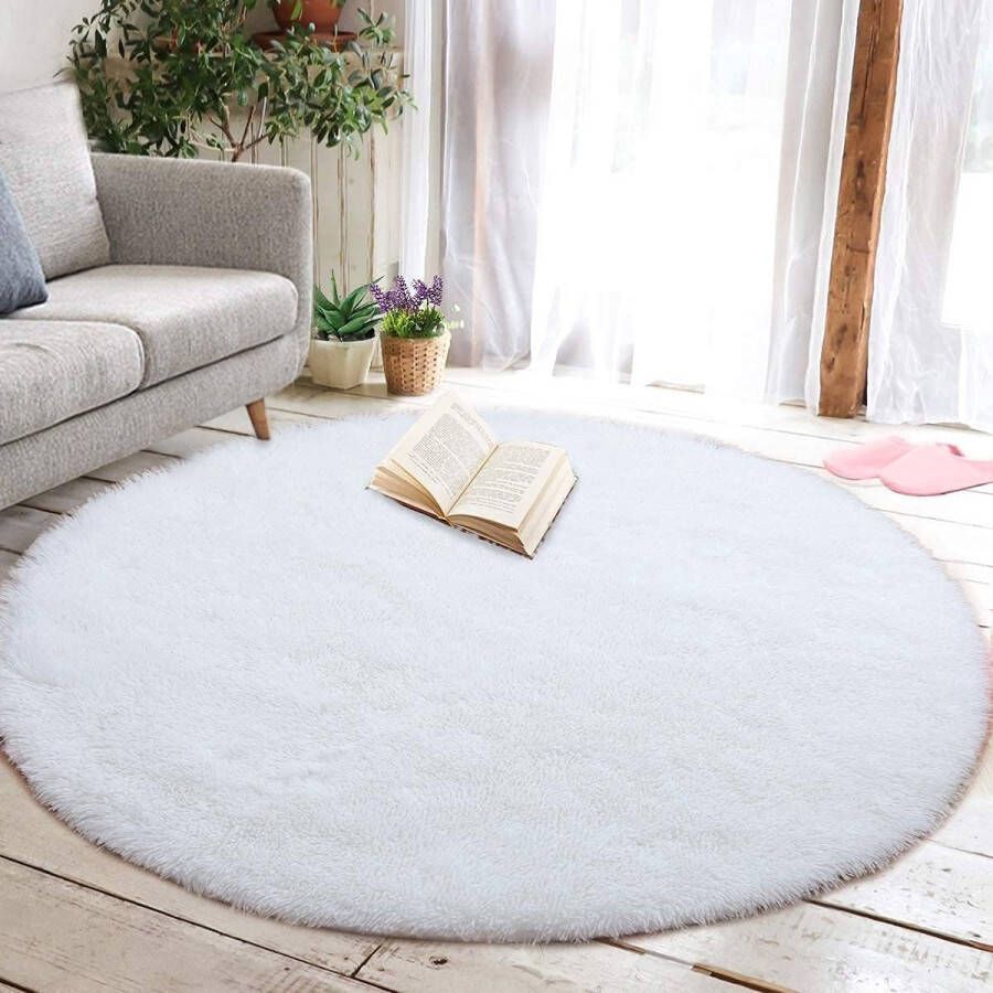 Ronde tapijten pluizig tapijt superzachte nepbont fluffy moderne fluffy binnenkleden voor woonkamer slaapkamer buitentapijt (wit 100 x 100 cm)