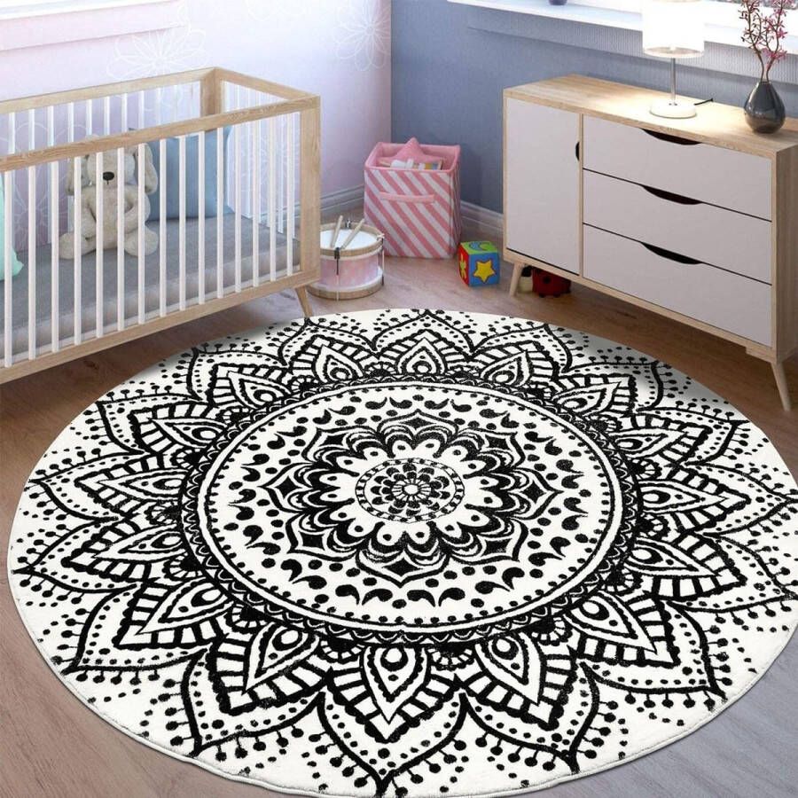 Ronde tapijten zacht groot antislip wasbaar katoenen tapijten voor kinderkamer woonkamer 120 cm