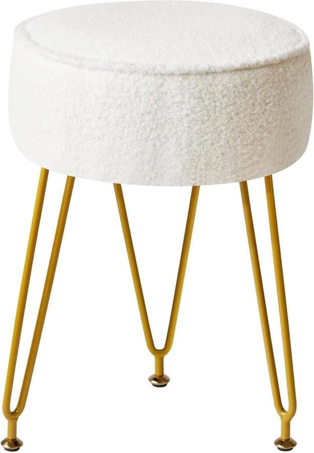 Ronde Teddy Velvet Voetsteun Ottomaanse Make-up Vanity Kruk Bijzettafel Fluwelen Kaptafel Zitting Poef Bank Kruk voor Woonkamer Slaapkamer (Wit) WBD009W