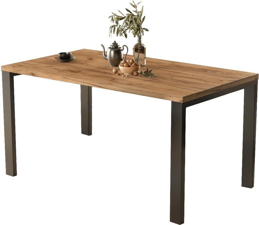 Ronde Uitschuifbare Eettafel – Ø 100-138 cm – Hout met Fineer – Industrieel Design – 4 Personen – Metalen Onderstel – Eettafel Uitschuifbaar Rond – Ø 110 cm – Ronde Eettafel Hout – Keukentafel – 76 cm Hoog – Scandinavisch & Industrieel