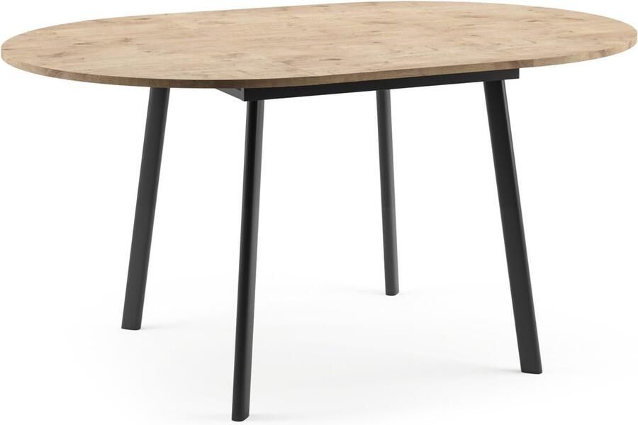 Ronde Uitschuifbare Eettafel Ø100-140 cm Natuurlijk Eiken Look Industriële Eettafel 6 Personen Hout & Metaal Ø100 cm tot 140 cm Eettafel Uitschuifbaar Rond Moderne Design Tafel voor Keuken of Woonkamer Stijlvol & Ruimtebesparend
