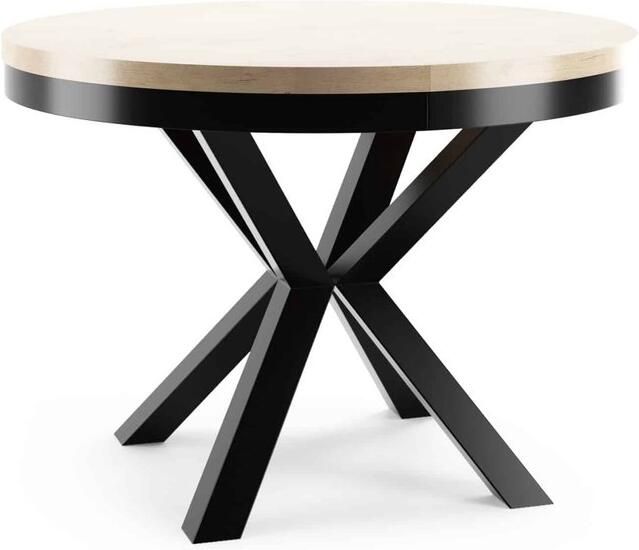 Ronde Uitschuifbare Eettafel – Ø100-176 cm – Hout & Metaal – Industriële Eettafel 8-10 Personen – Eikenlook – Ronde Eettafel Uitschuifbaar – Design Tafel voor Woonkamer & Eetkamer – Luxe & Stevig