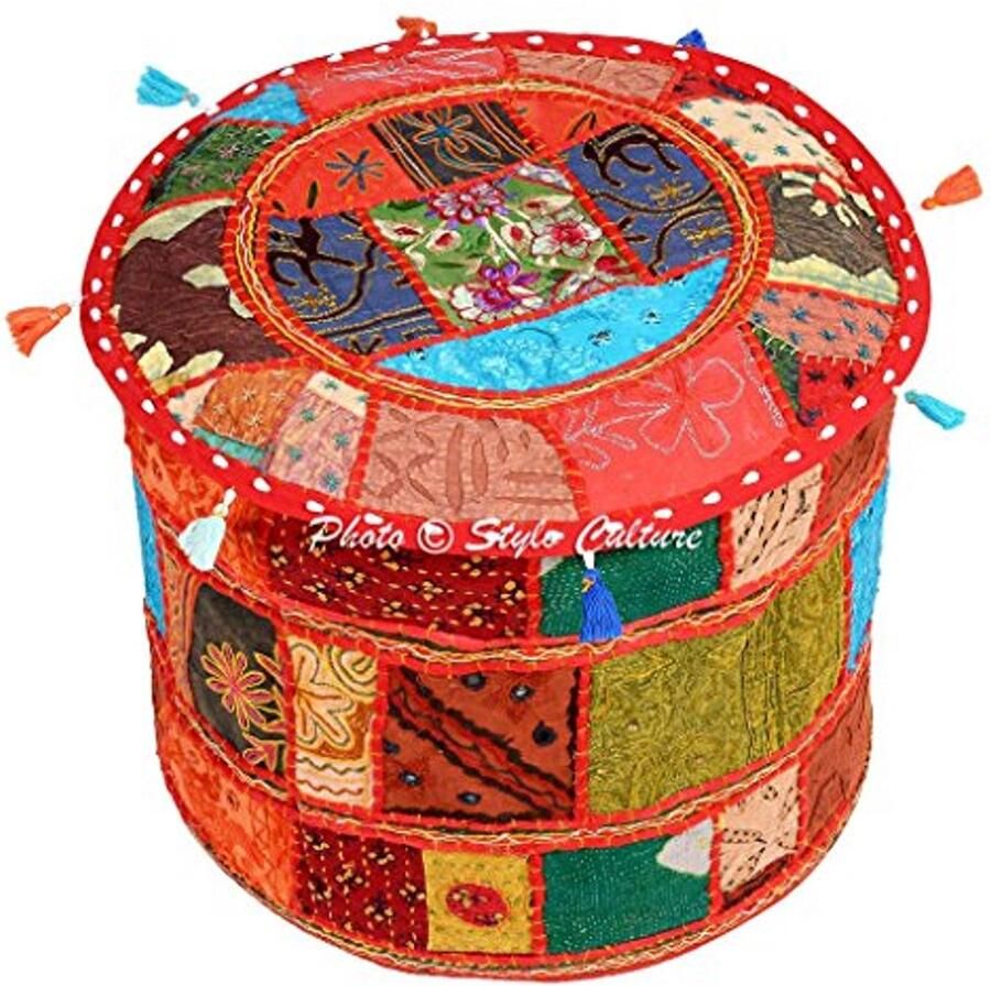 Ronde Vintage Katoen Ottomaanse Poef Cover Patchwork Kruik voor Woonkamer Meubilair