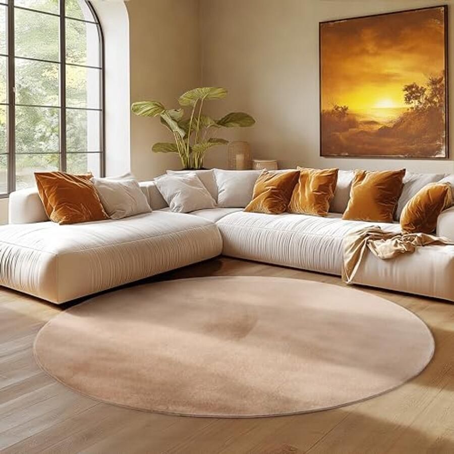 Rond Beige Vloerkleed 200 cm Antislip en Wasbaar voor Woonkamer Slaapkamer Keuken en Kinderkamer