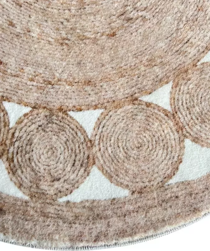 Vercai Rugs Brady Collectie Hoogpolig Rond Vloerkleed Zacht Tapijt voor Woonkamer Polyester Beige 90x90 cm - Foto 2
