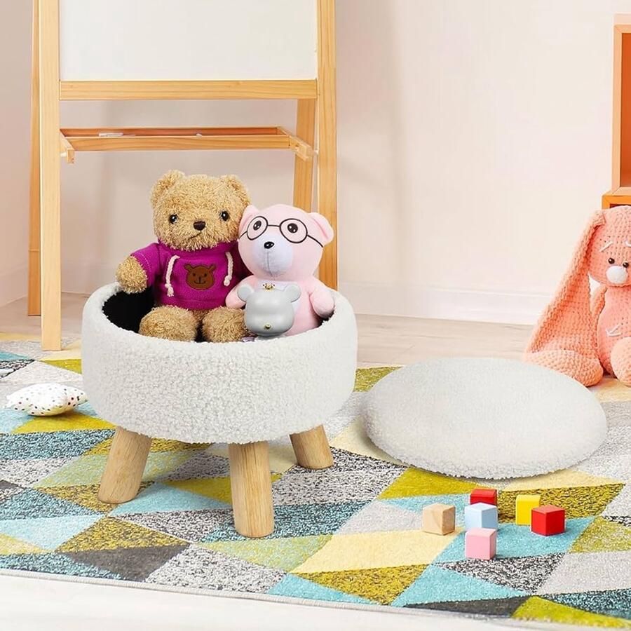 Ronde voetenbank met opbergruimte multifunctioneel 1 stuk teddyfluweel
