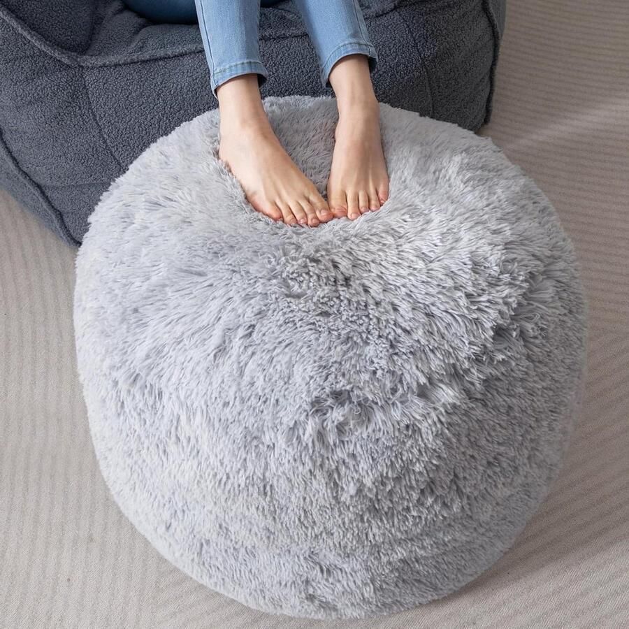 Ronde voetenbank zitzak poef met schuimvulling 65 x 45 cm Grijs