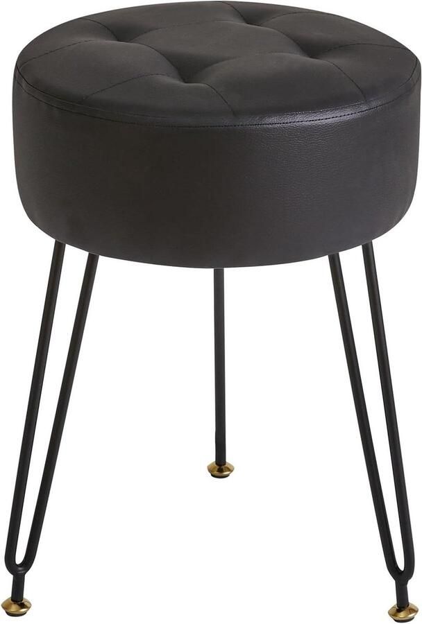Ronde voetsteun kruk Make-up ijdelheid kruk Bijzettafel PU kaptafel stoel Gouden stalen poten Zwart L G-31B