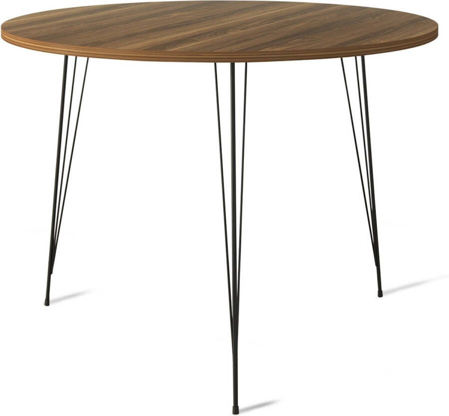 Ronde Walnoot Eettafel Ø 90 cm Walnoot Hout Look 3-poot Zwart Tijke Ronde tafel 90cm kleine ronde eettafel