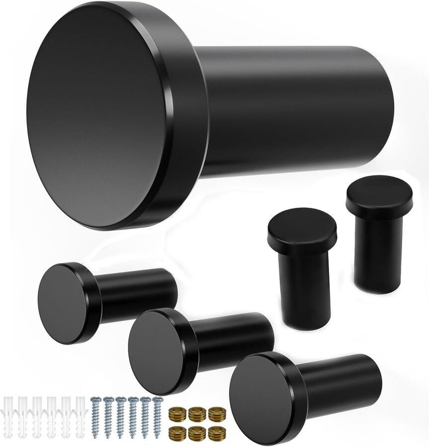 Ronde Wandhaken 6 Stuks Zwarte Kapstokhaken voor Badkamer en Slaapkamer