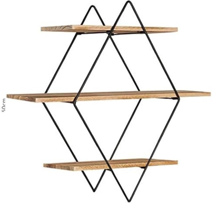 Ronde wandplank Lily 4 niveaus hout en dik metaal industrieel design