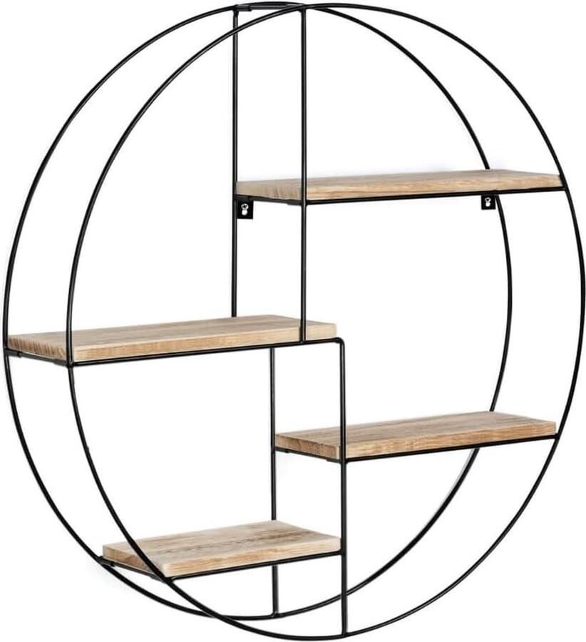 Ronde wandplank Lily 4 niveaus hout en metaal industrieel design