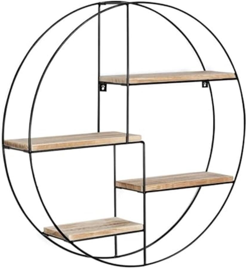 Ronde wandplank Lily met 4 niveaus hout en metaal industrieel design