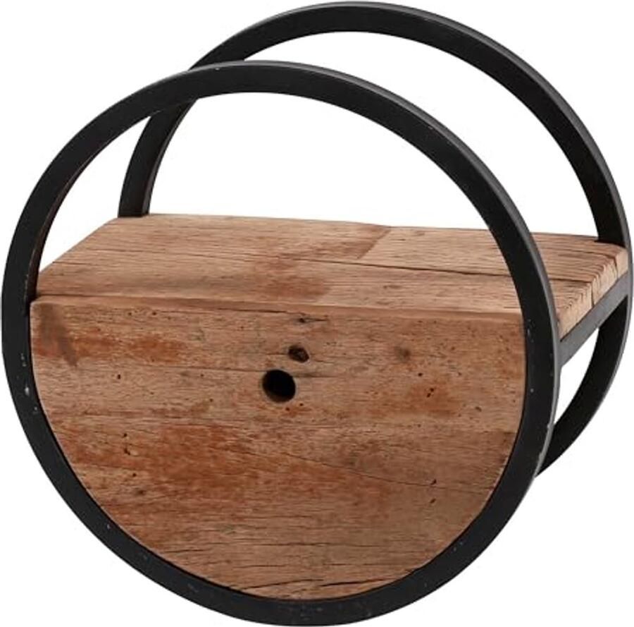 Ronde wandplank van metaal en zandgeblazen hout met lade 40 cm