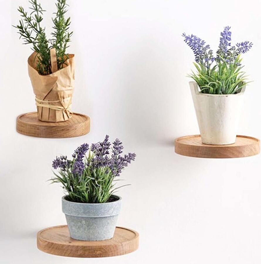 Ronde Wandplanken decoratief hout 3 stuks Ø 15 cm