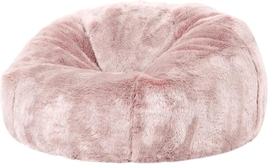 Ronde Zitzak in Roze Imitatiebont voor Volwassenen Luxe en Comfortabel voor Woonkamer en Slaapkamer