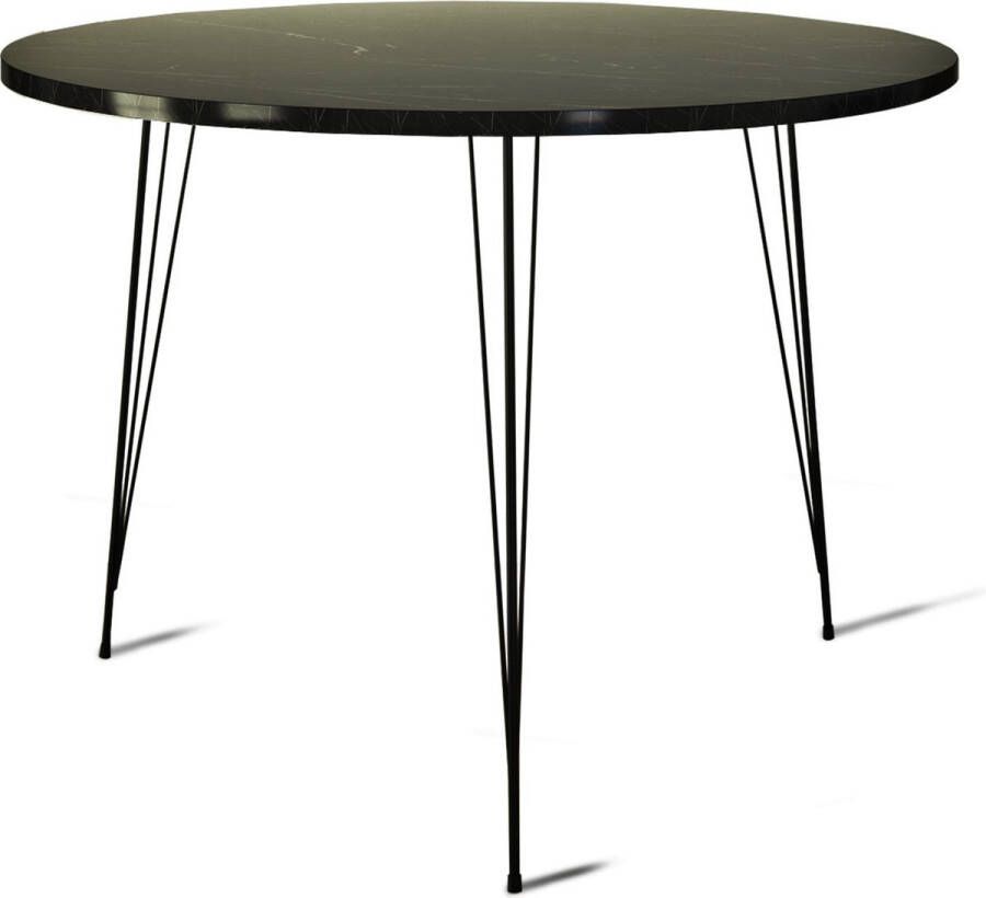 Ronde Zwart Marmeren Eettafel Ø 90 cm Marmerlook 3-poot zwart Tijke Ronde tafel 90cm kleine ronde eettafel