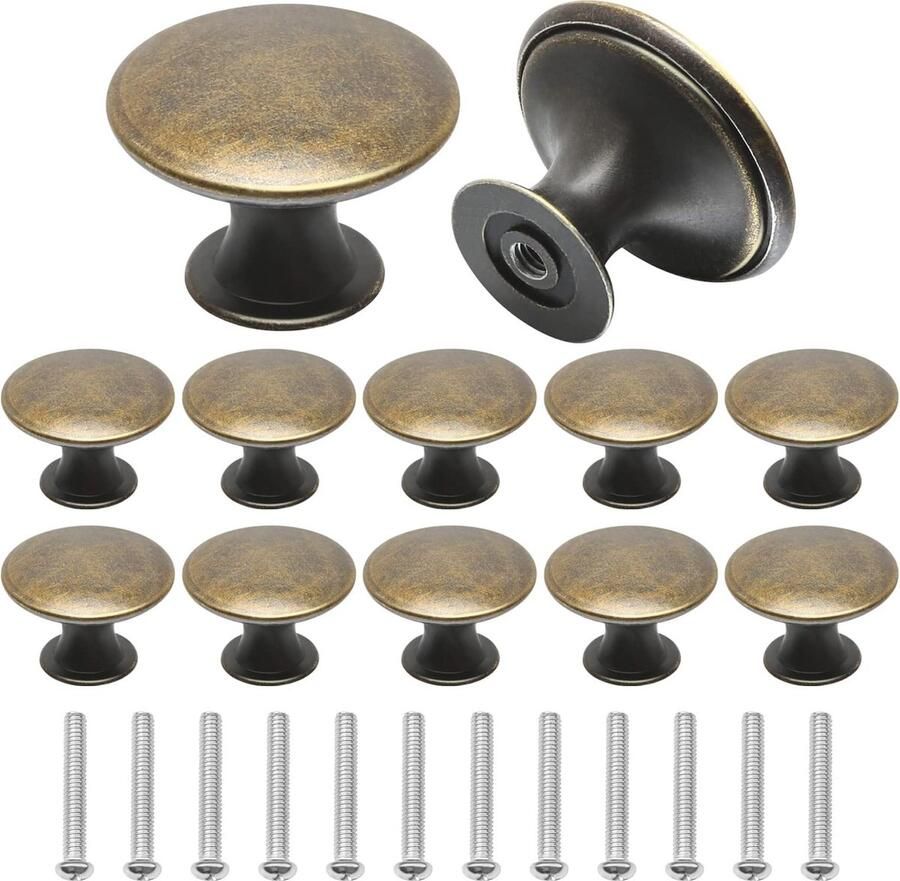 Ronde zwarte kastdeurknoppen Paddenstoelladeknoppen Set van 12 Vintage bronzen afwerking