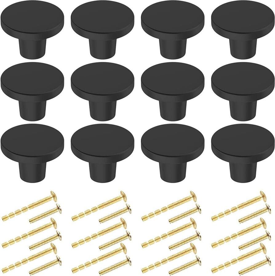 Ronde zwarte ladeknoppen voor keukenkasten Messing meubelknoppen van 12 stuks (20 x 25 mm)