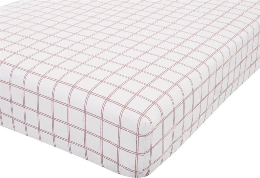 Rood geruit hoeslaken voor eenpersoonsbedden van fijn vlasgeborsteld katoen