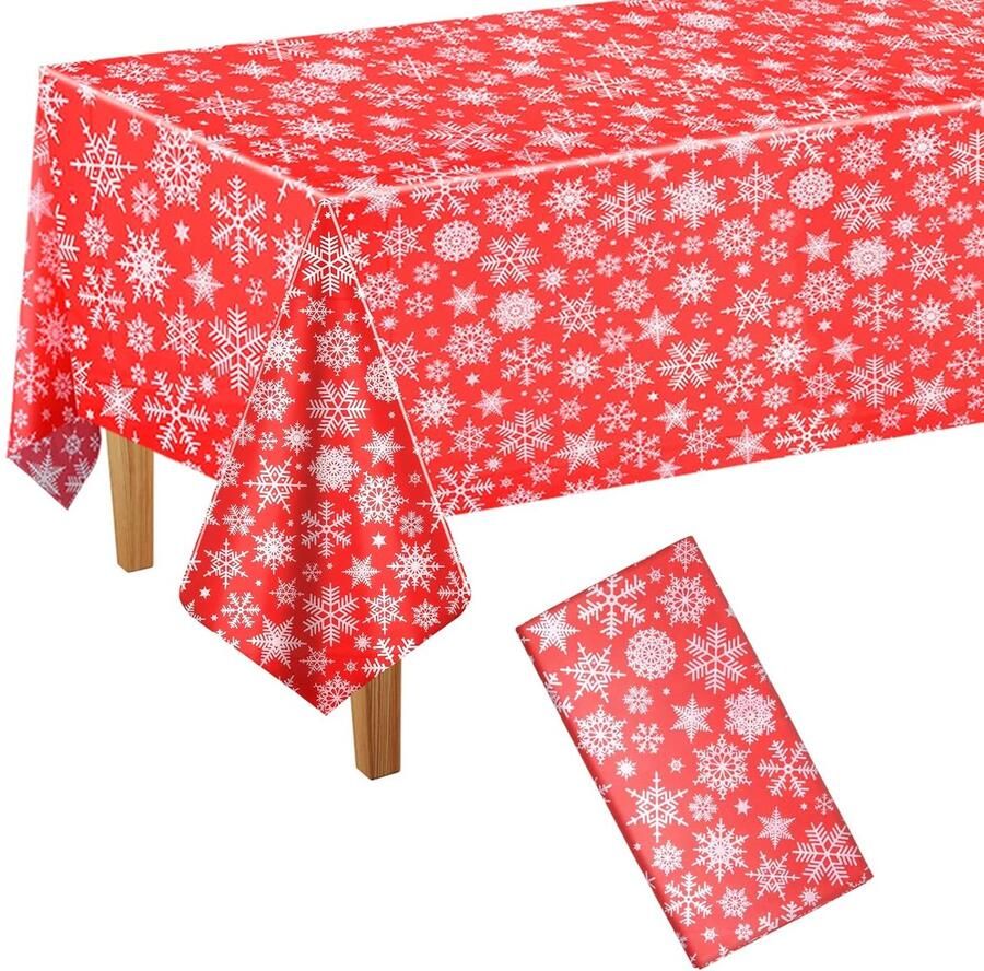 Rood tafelkleed met sneeuwvlokken feestelijk 1 stuk PEVA 137 x 274 cm