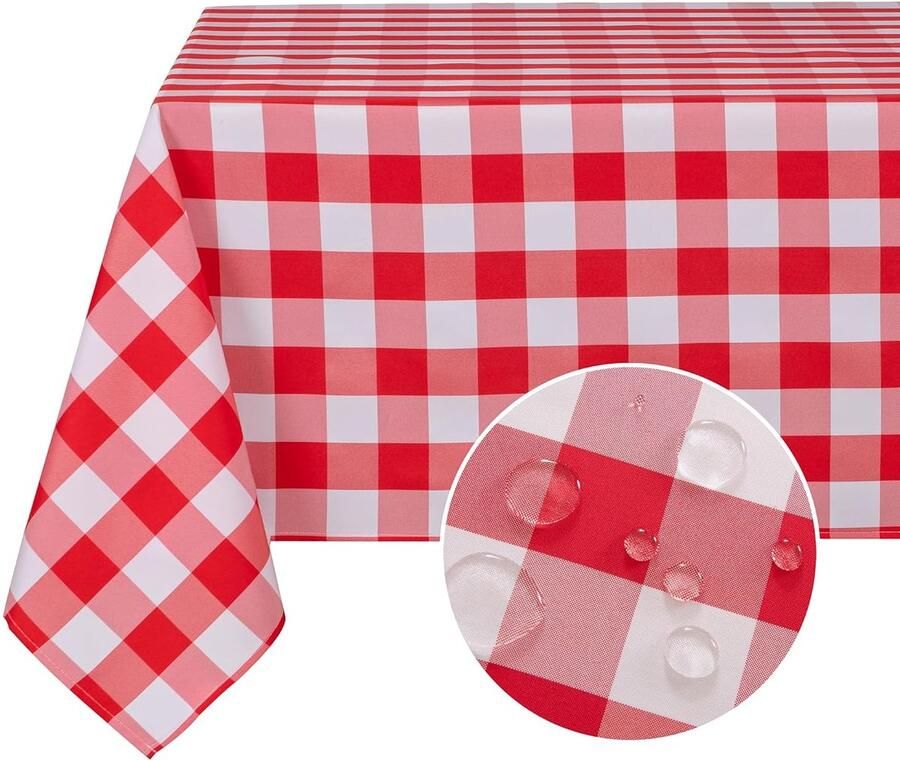 Rood-wit geruit tafelkleed decoratief en functioneel 1 stuk 135 x 180 cm polyester