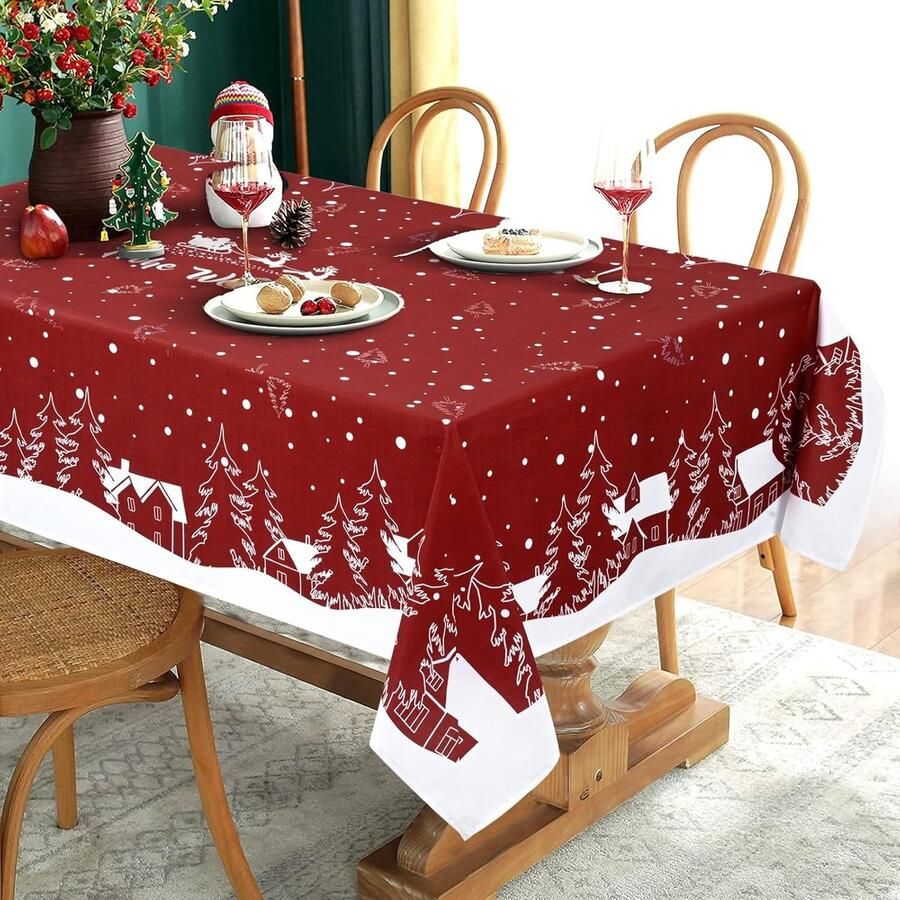 Rood Wit Kersttafelkleed Waterdicht 1 stuk 100% polyester