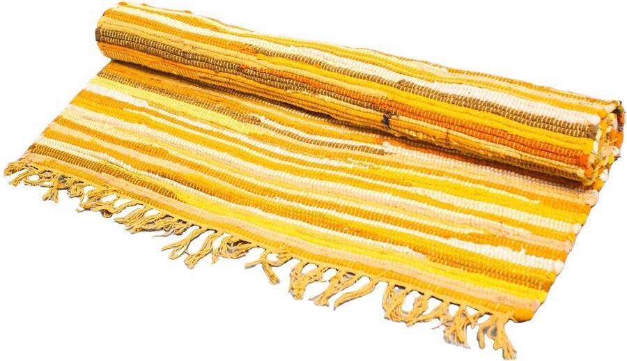 Indiase Recyclagetapijt – 150x200cm – premium kwaliteit – Zonsopgang Oranje Gemaakt van gerecycleerde textielresten. Authentiek Duurzaam en Stijlvol