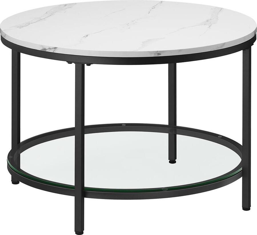 Rootz Living Rootz Salontafelset Woonkamertafel Moderne middentafel Spaanplaat Gehard glas Stalen frame Verstelbare poten Marmer Wit-Inktzwart 65 cm x 46 cm 9 5 kg 30 kg capaciteit