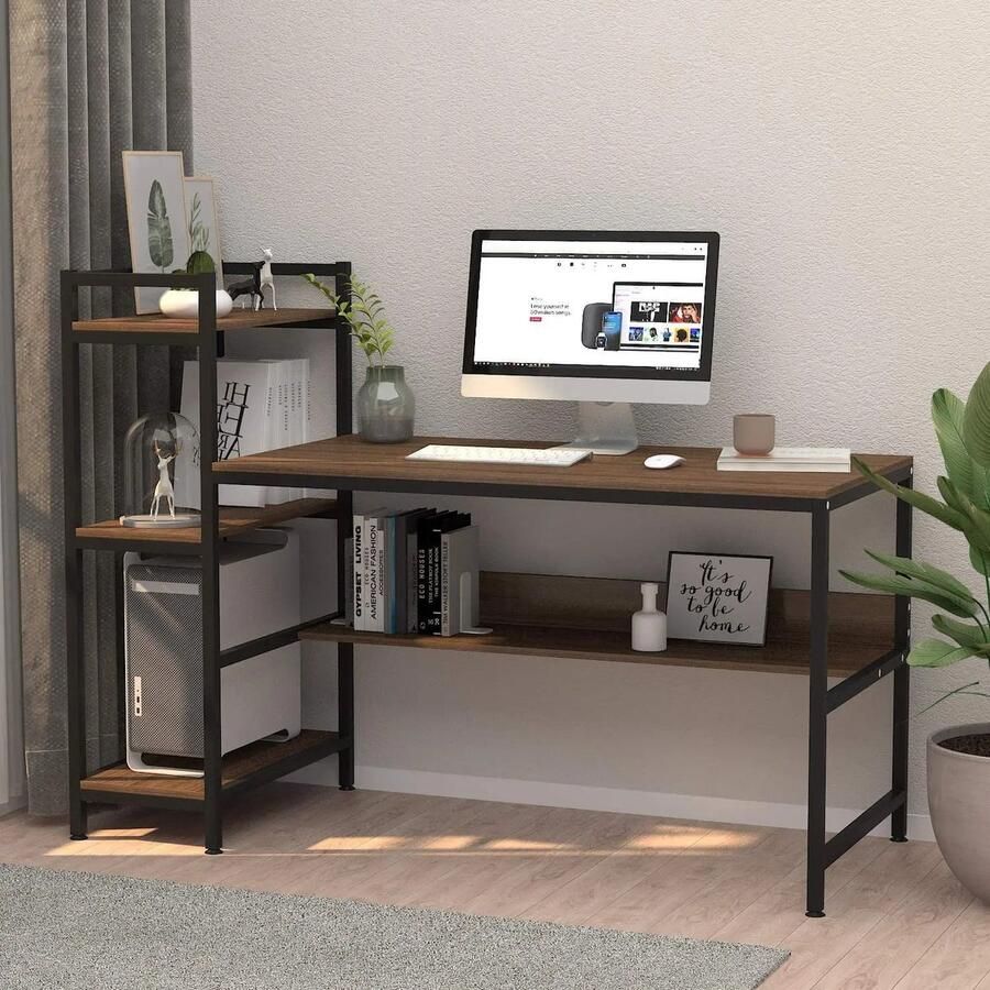 Roroa Hoekvormig Bureau Hoekbureau Game bureau 3 levels Zwart en Bruin