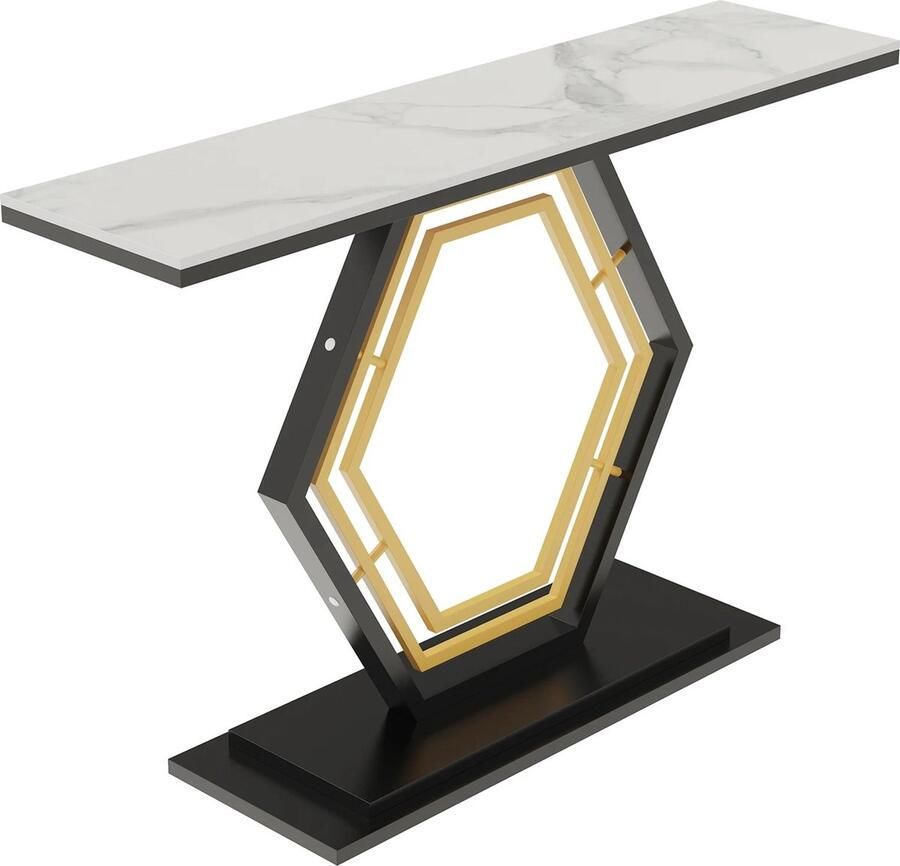 Roroa Wandtafel Haltafel Consoletafel Wit Marmer Modern Luxe Hexagon Design 120x30x78 cm