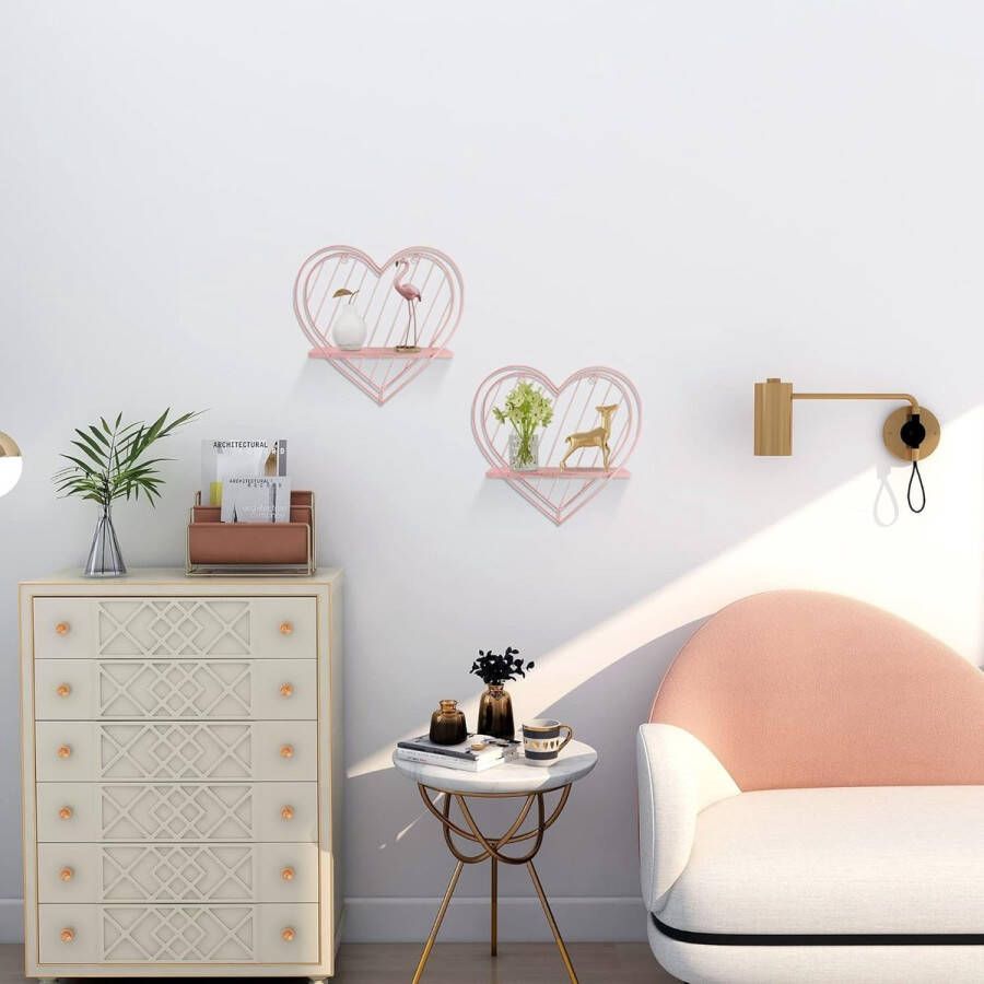 Rose Goud Zwevende Planken Wandmontage Metalen Hart Ontwerp Kleine Opslag Plank Slaapkamer