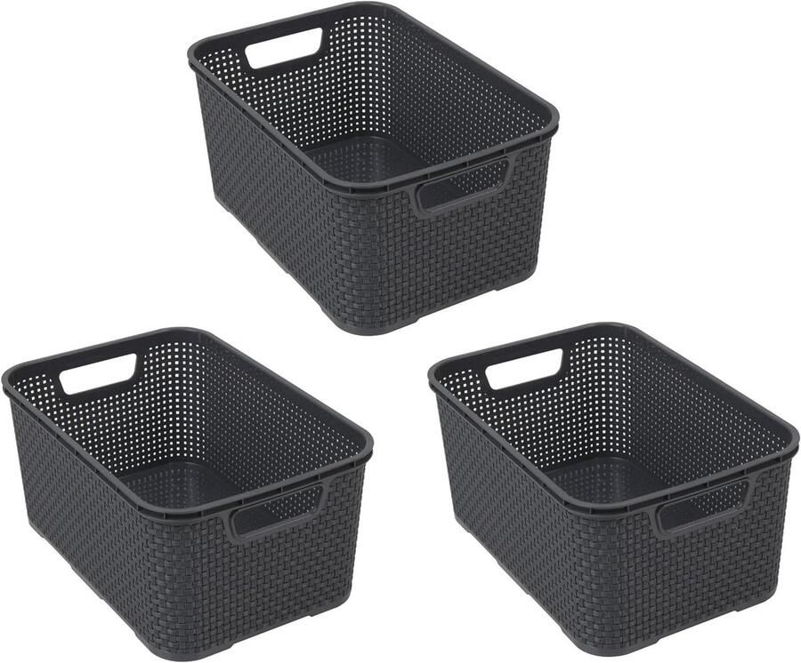 Rotan design mand 3-delige set maat S (285 x 195 x 129 cm) 7 l BPA-vrije kunststof (polypropeen) antraciet 3 stuks