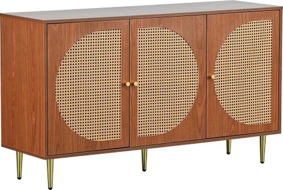 Zonder merk Gotagee Rotan ladekast Dressoir Highboard Woonkamer Kast Met 3 deuren Walnoot