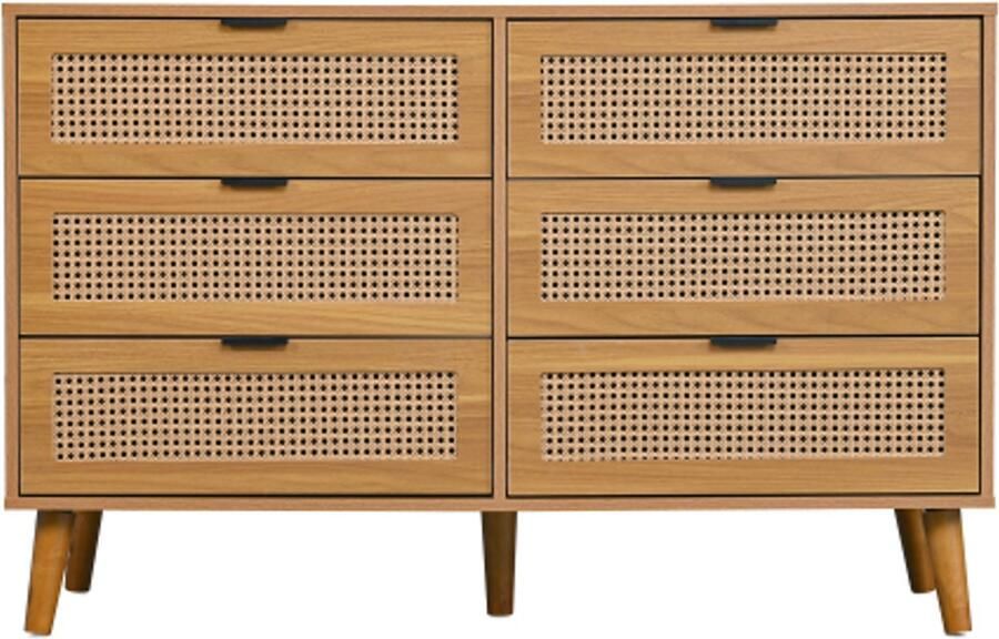 Rotan ladekast met 6 laden dressoir voor slaapkamers woonkamers kantoren B120xH76.5xT40 cm