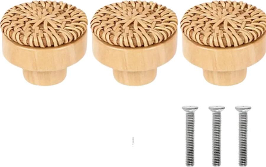 Rotan 3 stuks handgemaakte rotan houten lade knoppen vintage rustieke rieten ladekast trekt eigenaardige kastgrepen retro meubeldeur hardware met heldere bevestigingsdraden ambachtelijk gemaakt voor woningdecoratie Vintage set van 3