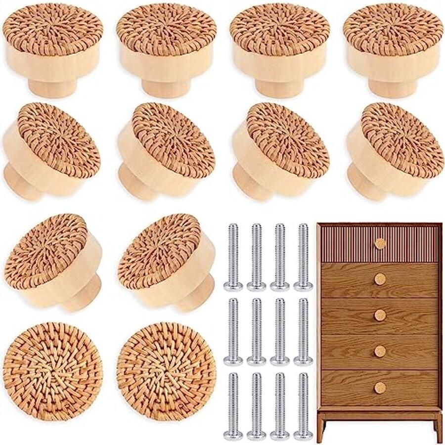 Rotan meubelknoppen 12 stuks Boho decoratie voor meubels en kasten