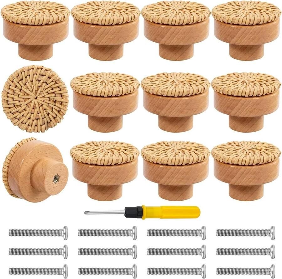 Rotan meubelknoppen 12 stuks kastknoppen boho decoratie houten ladegreep kinderkamer vintage ladekast houten handgrepen kastknoppen kinderkamer