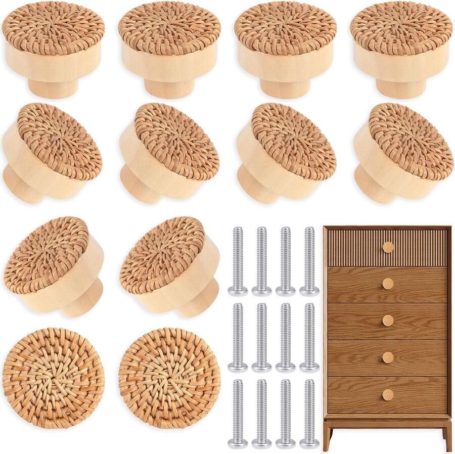 Rotan Meubelknoppen Boho Decoratie 12 Stuks Hout 4 cm