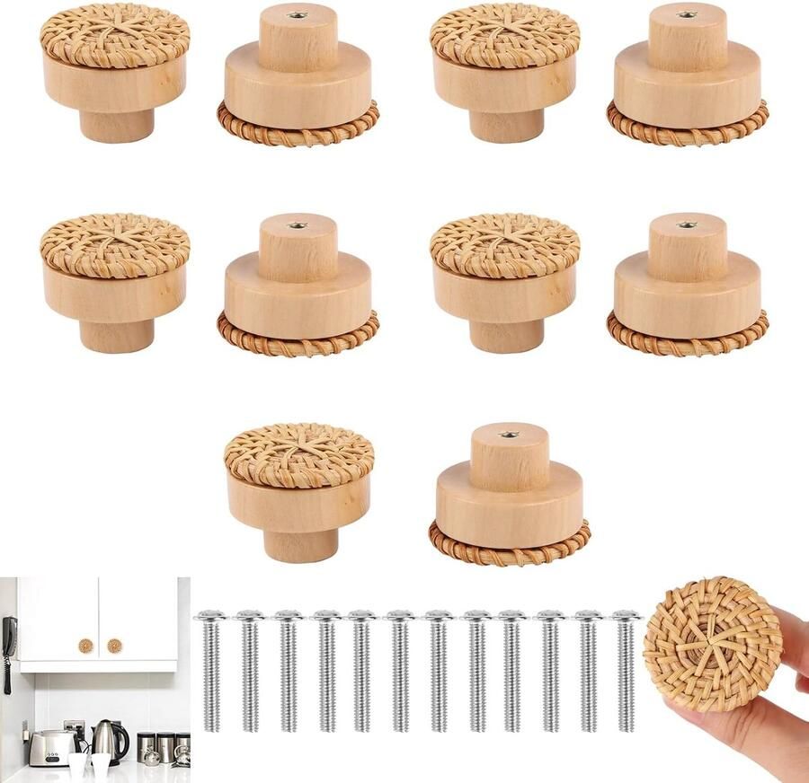 Rotan meubelknoppen Boho stijl set van 10 natuurlijk materiaal Ø 40 mm