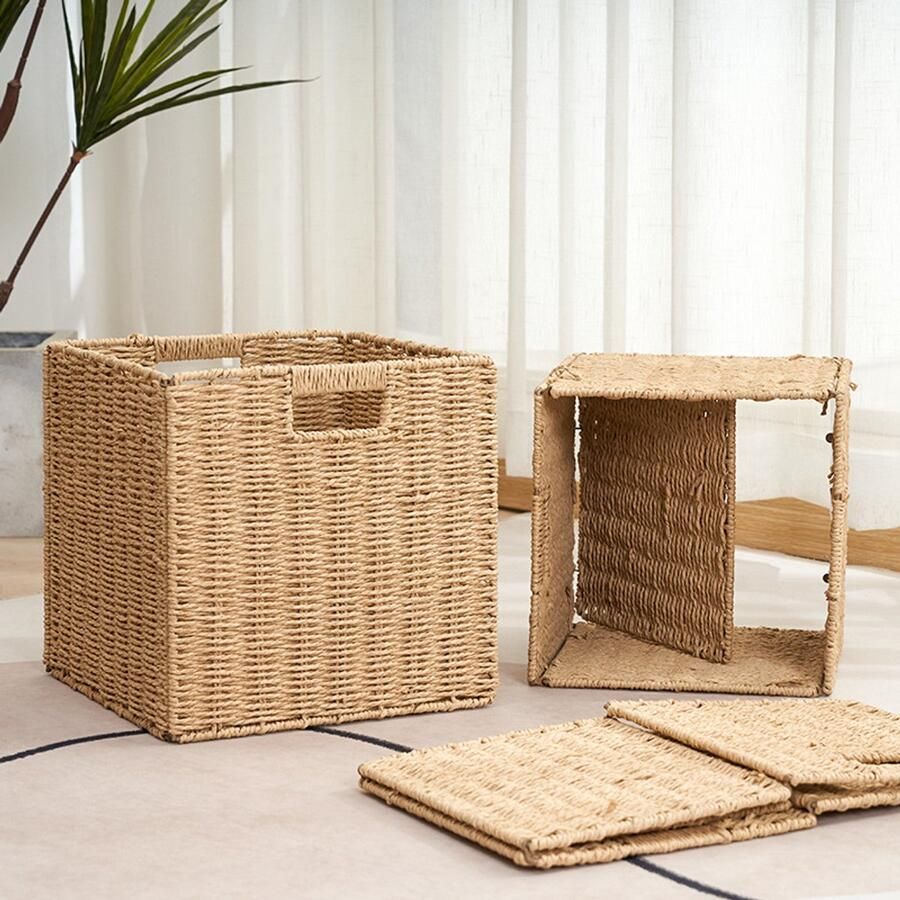 Rotan Opbergdoos 33x33x33 cm – Opvouwbare Decoratieve Mand – Stevige Rieten Opbergbox – 35L – Natuurlijk – Voor Woonkamer Slaapkamer & Kast