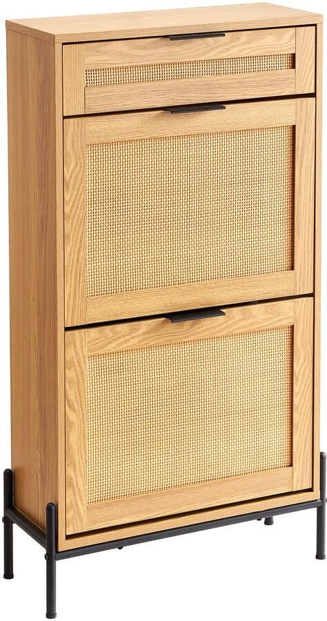 Rotan Schoenenkast Smalle Schoenopberger met 2 Uitklapbare Lades van Rotan en 1 Schuiflade Smalle Schoenenkast voor de Entree Ideaal voor Entrees